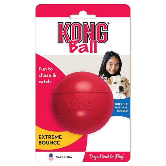 Kong Ball packaging with a red ball and text on a white background