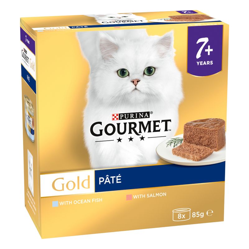 Cat beside Gourmet Gold 48-pack