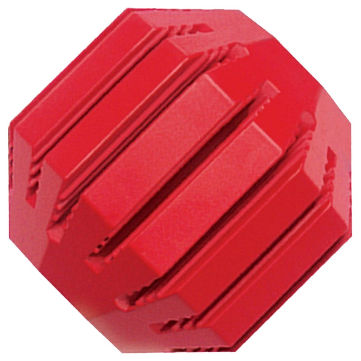 Red octagonal plastic component on a white background