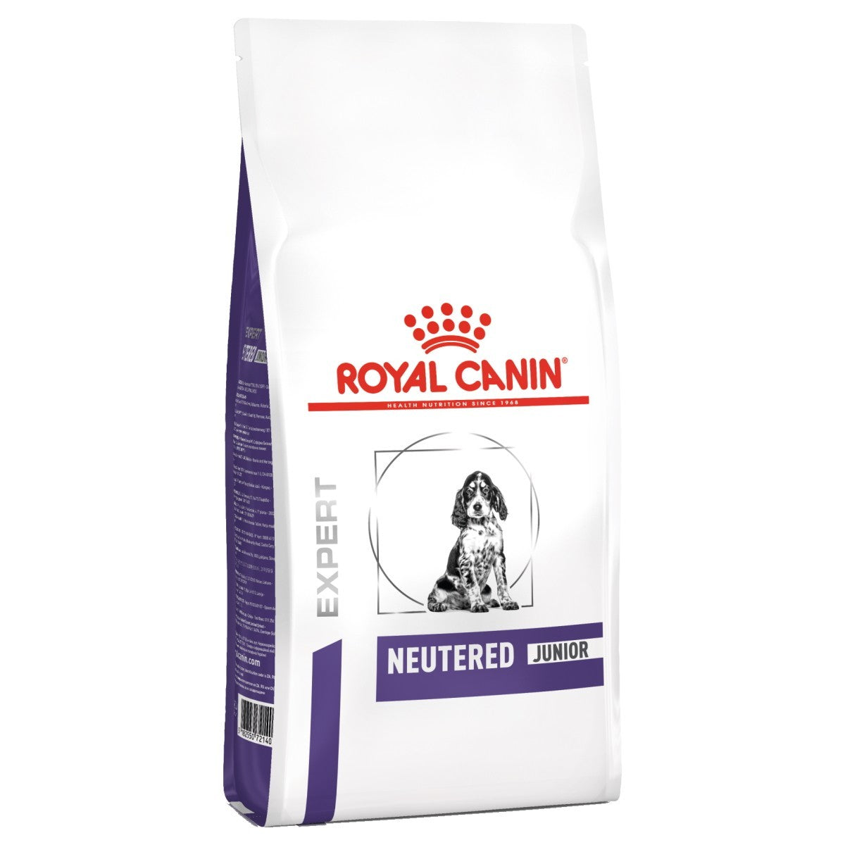 Royal Canin Expert Neutered Junior dog food packaging on a white background