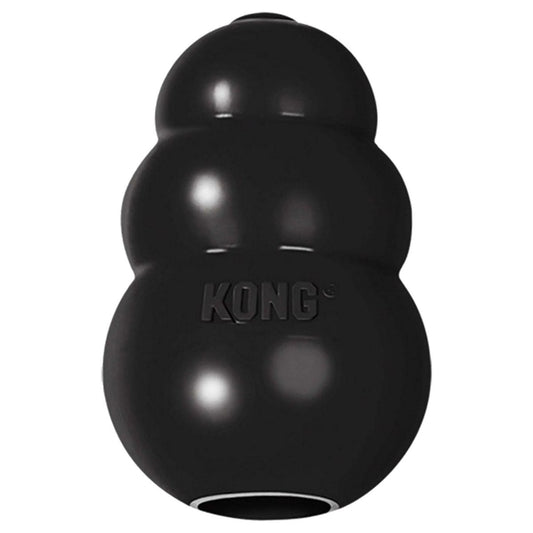 Black KONG dog toy on a white background