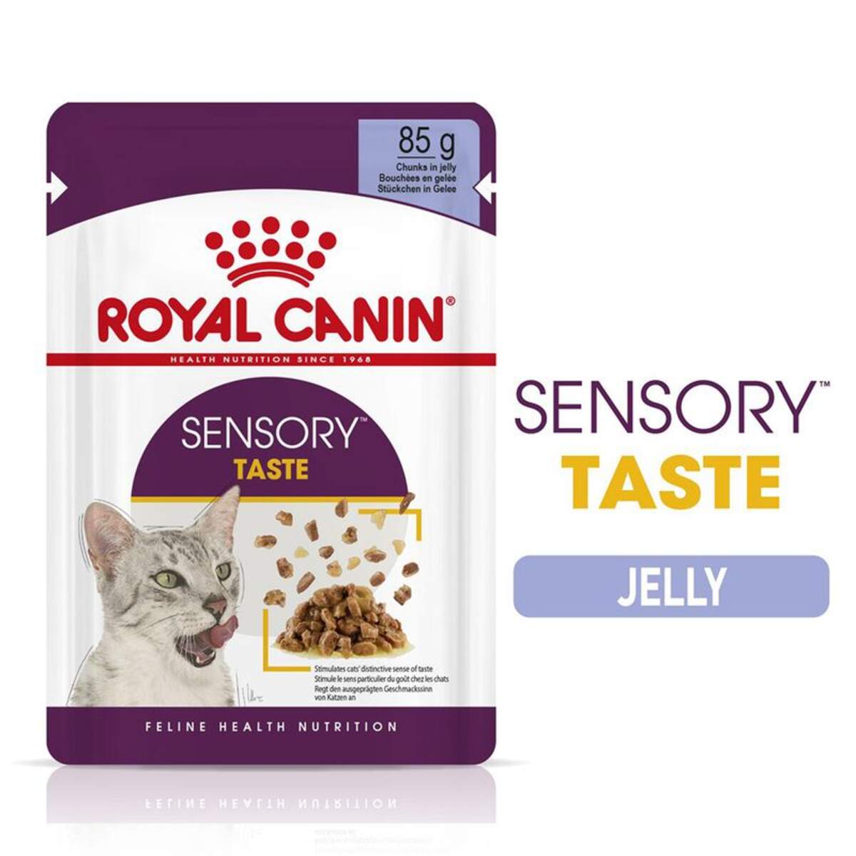 Royal Canin Sensory Taste jelly pouch for cats on a white background