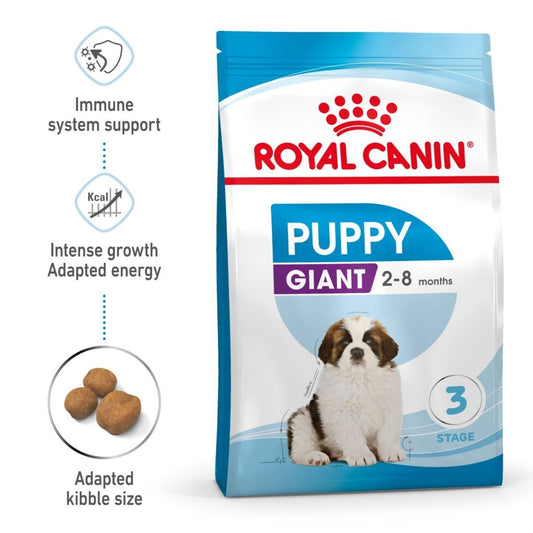 Royal Canin Giant Puppy dog food package on a white background