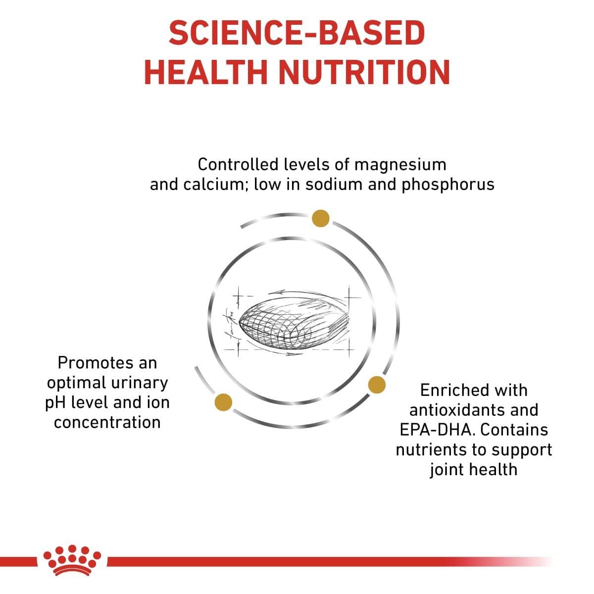 Diagram of science-based health nutrition with text and a crown logo at the bottom.