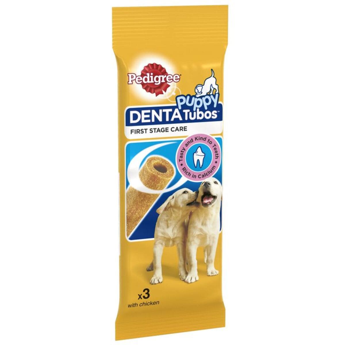 Pedigree DentaTubos Puppy First Stage Care packaging on a white background