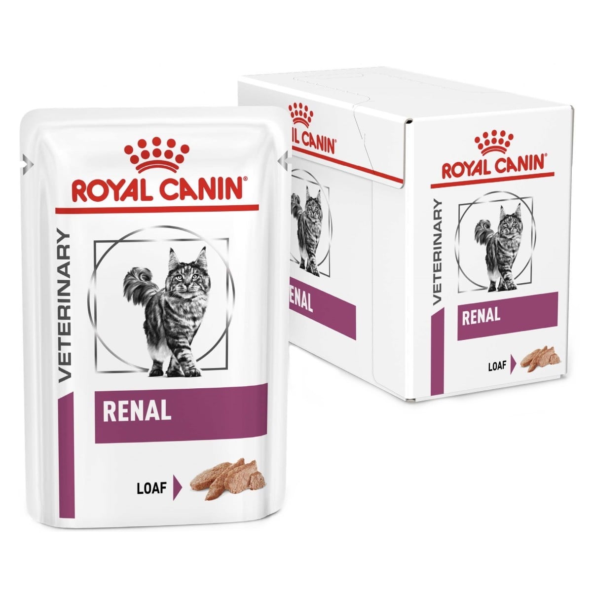 Royal Canin Veterinary Diet Renal cat food packaging on a white background