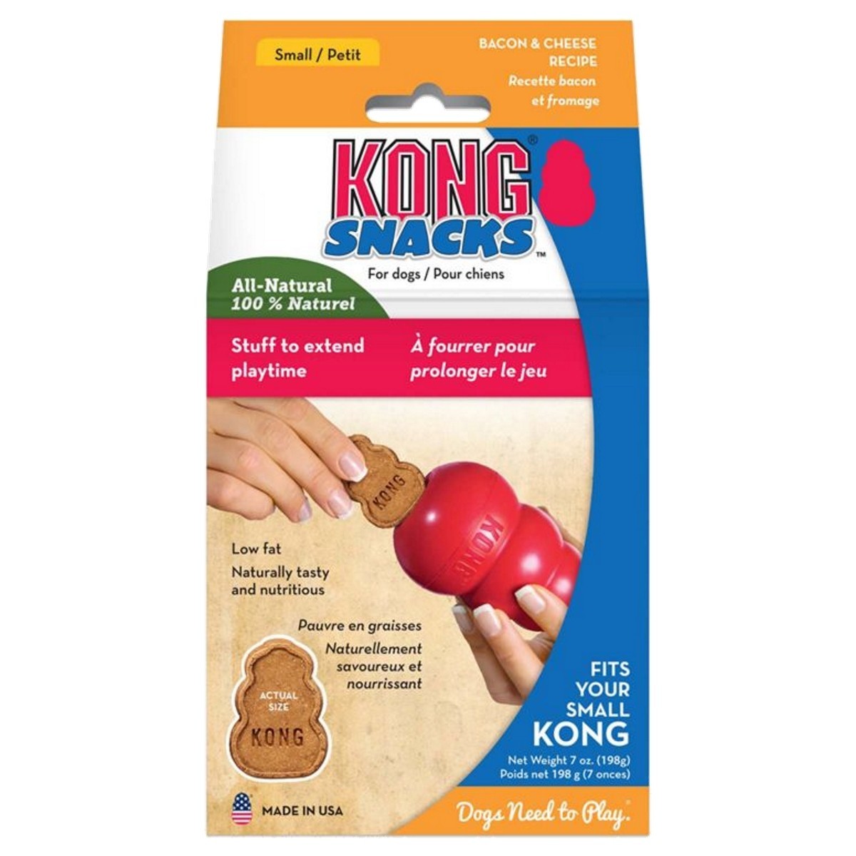 Kong Snacks packaging for dogs with a red ball and cookie, on a white background
