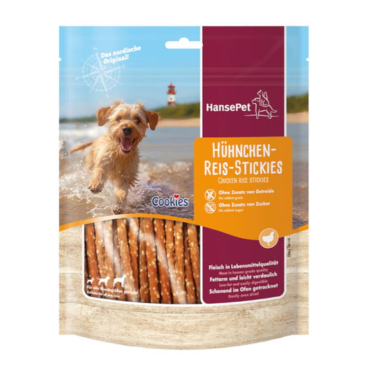 HansePet dog treat package with a dog running on a beach