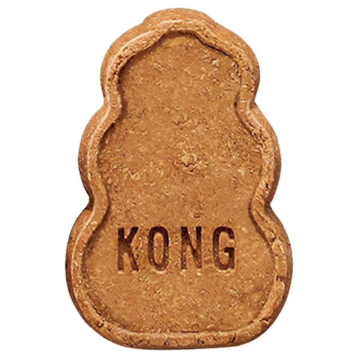 Dog treat shaped like a KONG with a plain background