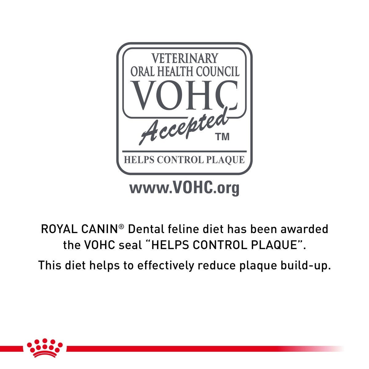 VOHC Accepted seal for Royal Canin Dental feline diet on a white background