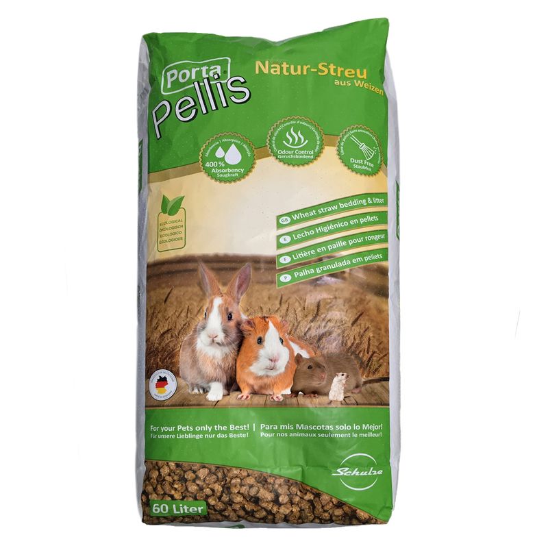 Bag of Porta Pellis animal bedding with rabbits on a white background