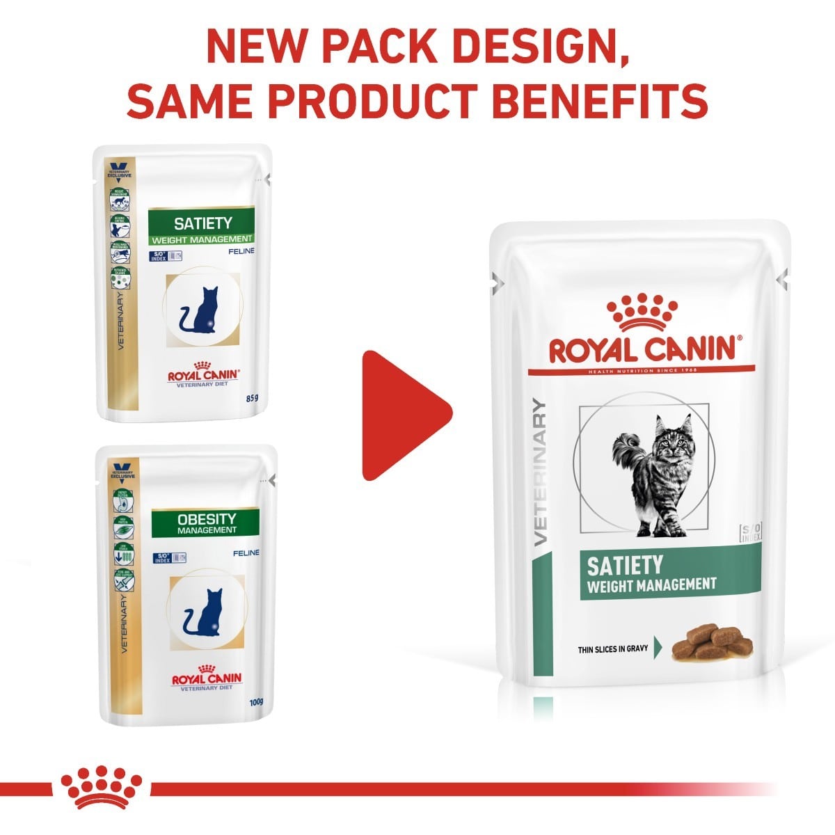 Royal Canin pet food packages with new pack design on a white background