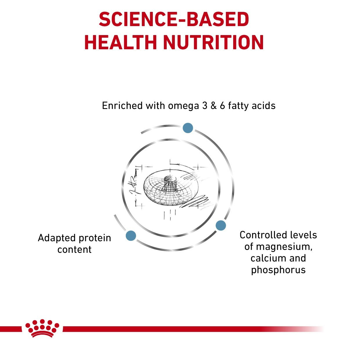 Diagram of science-based health nutrition with text and a Royal Canin logo.