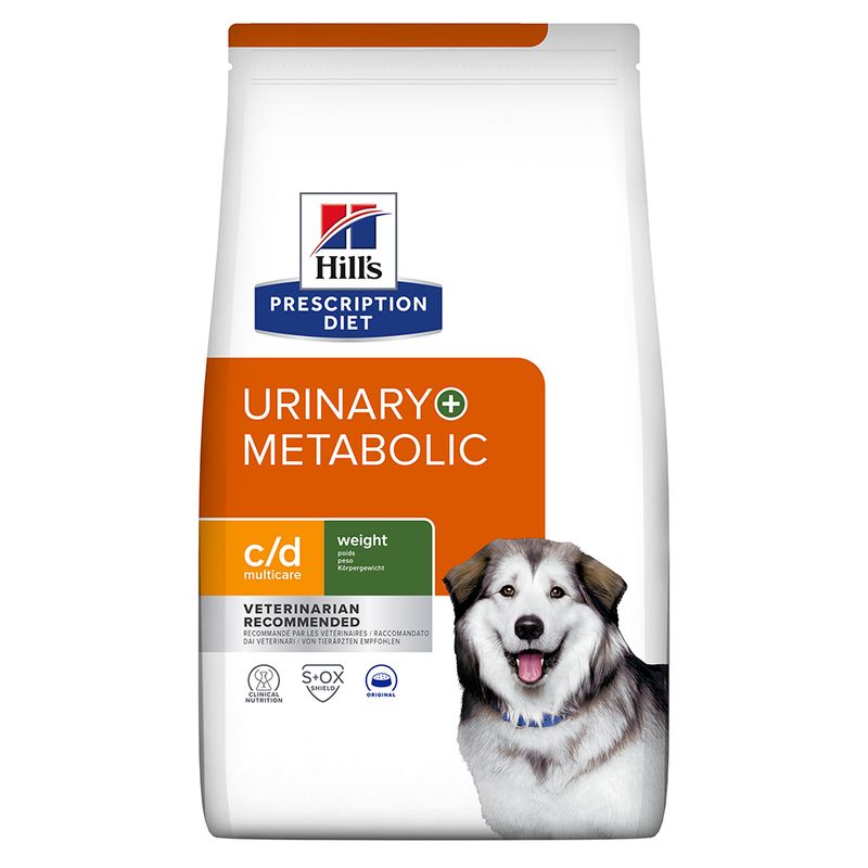 Hills Prescription Diet Urinary + Metabolic c/d dog food package on a white background