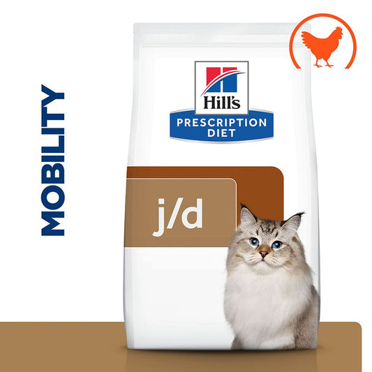 Hill's Prescription Diet j/d Mobility cat food package on a white background