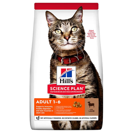 Hills Science Plan cat food bag with a cat on the front on a white background
