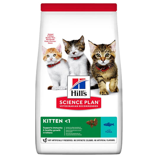 Hills Science Plan Kitten food packaging with images of kittens on a white background