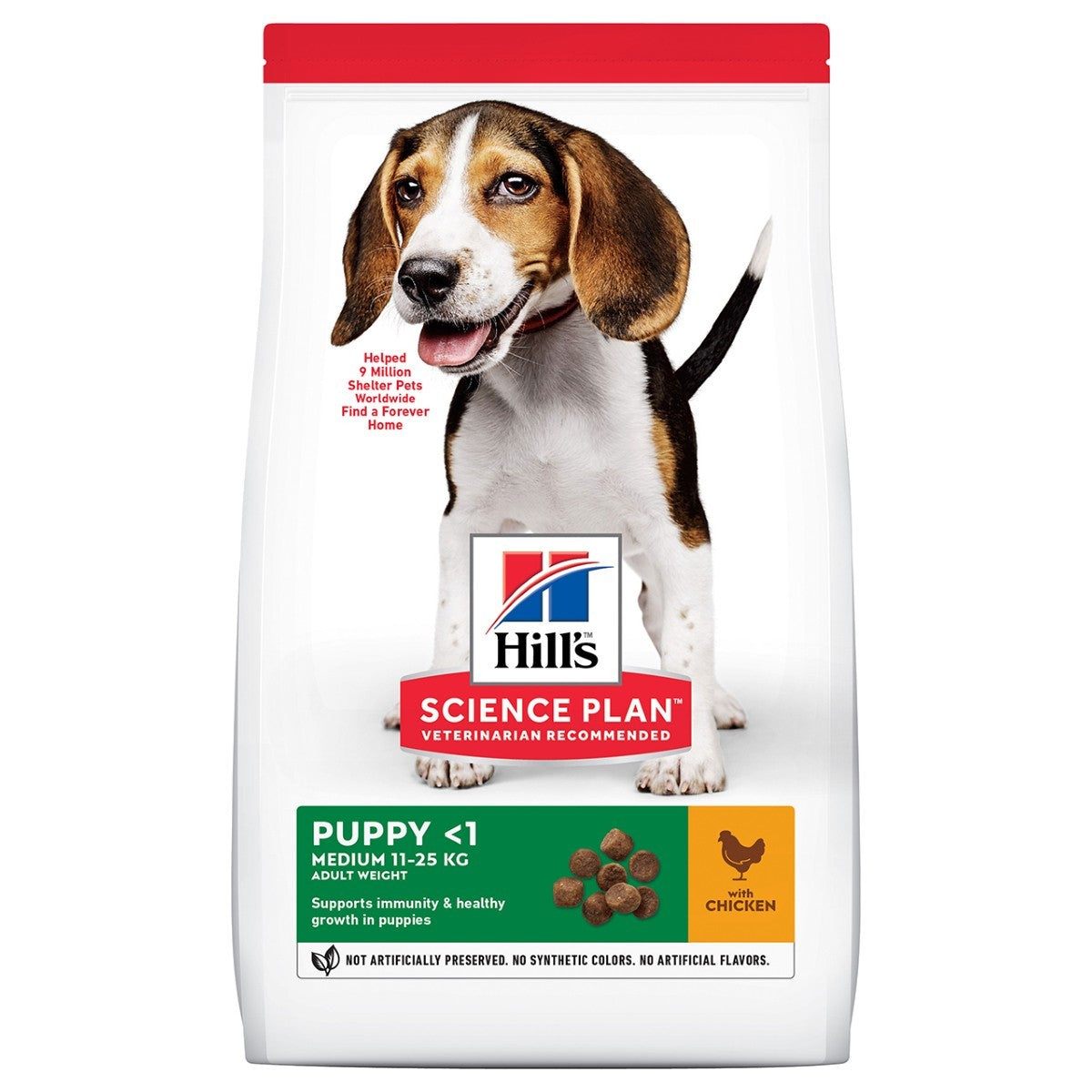Hills Science Plan puppy food bag with a beagle on the label
