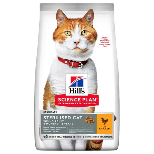 Hill's Science Plan cat food bag with a cat on the label against a white background