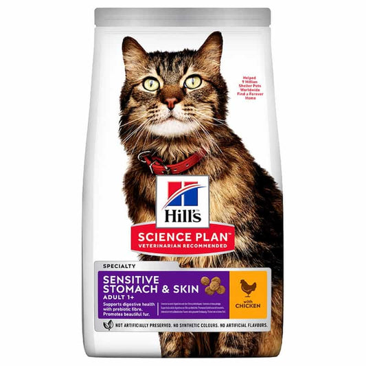 Bag of Hills Science Plan cat food with a cat on the label
