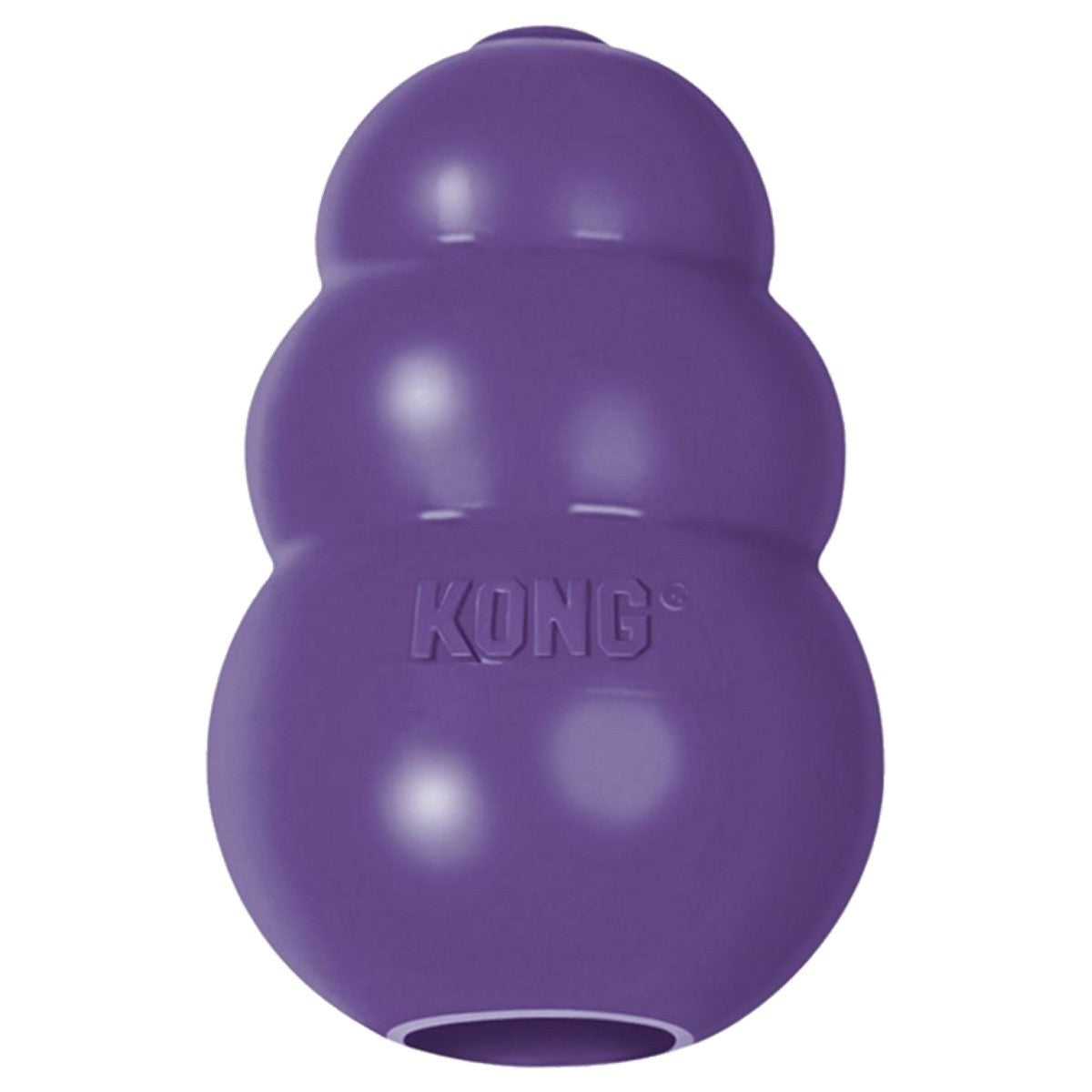 Purple KONG dog toy on a white background