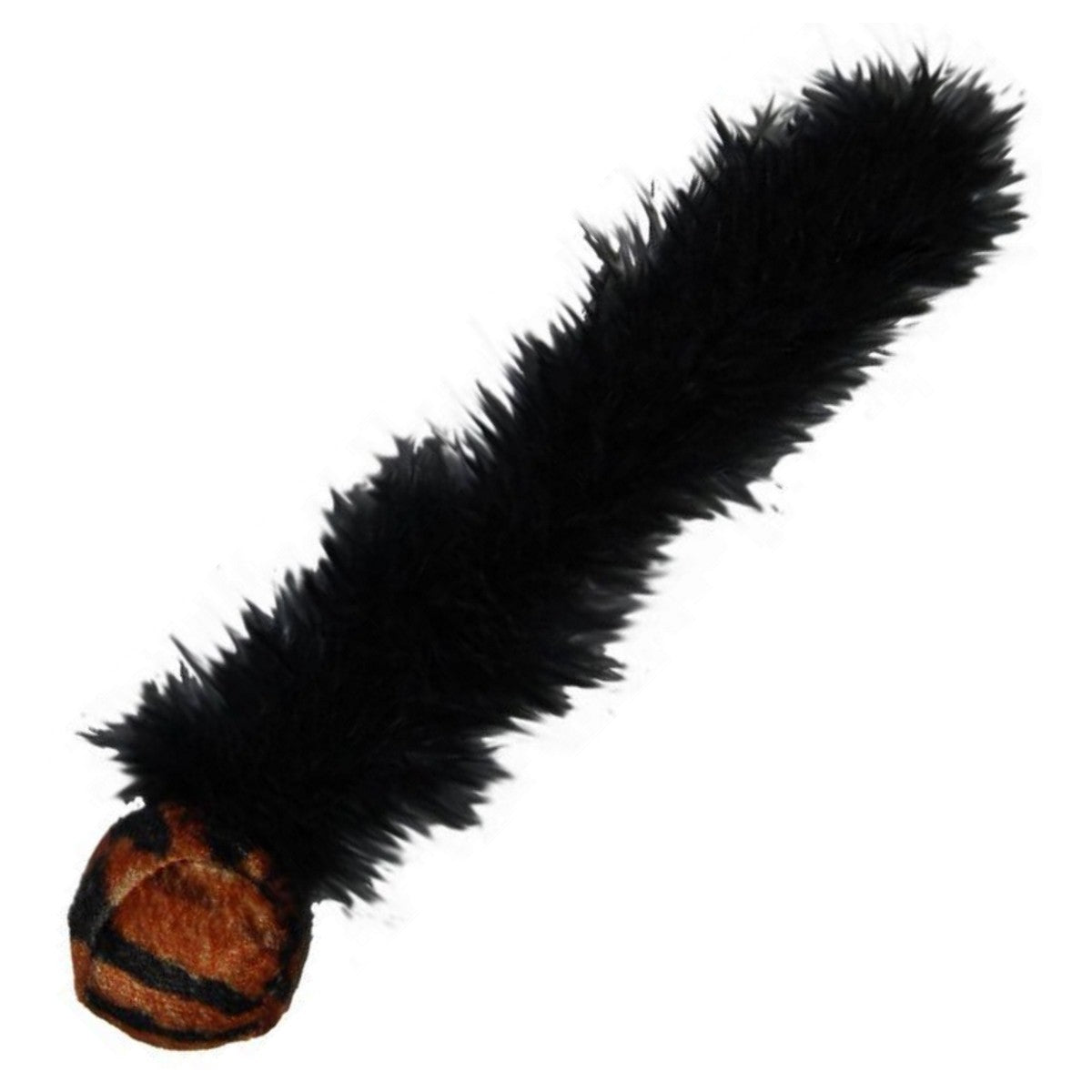 Black fuzzy toy with a brown base on a white background