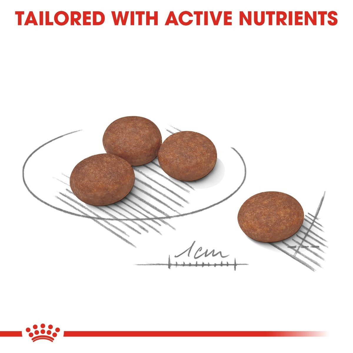 Three brown pet treats on a white background with text 'Tailored with Active Nutrients' and a red Royal Canin logo.