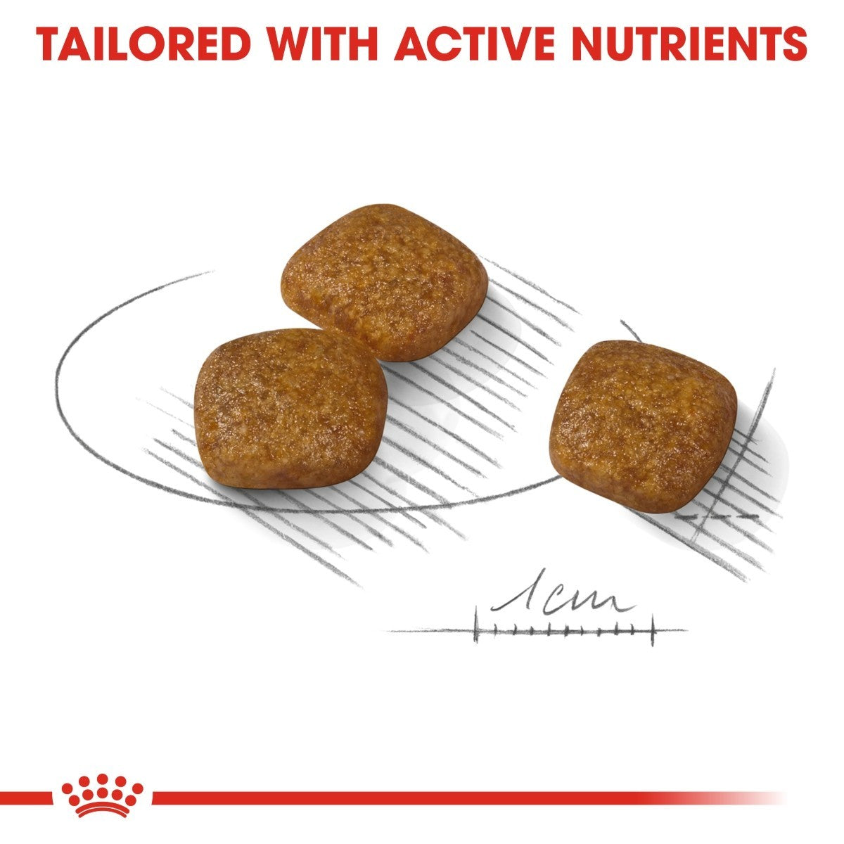 Three dog treats on a white background with text about active nutrients and a Royal Canin logo.