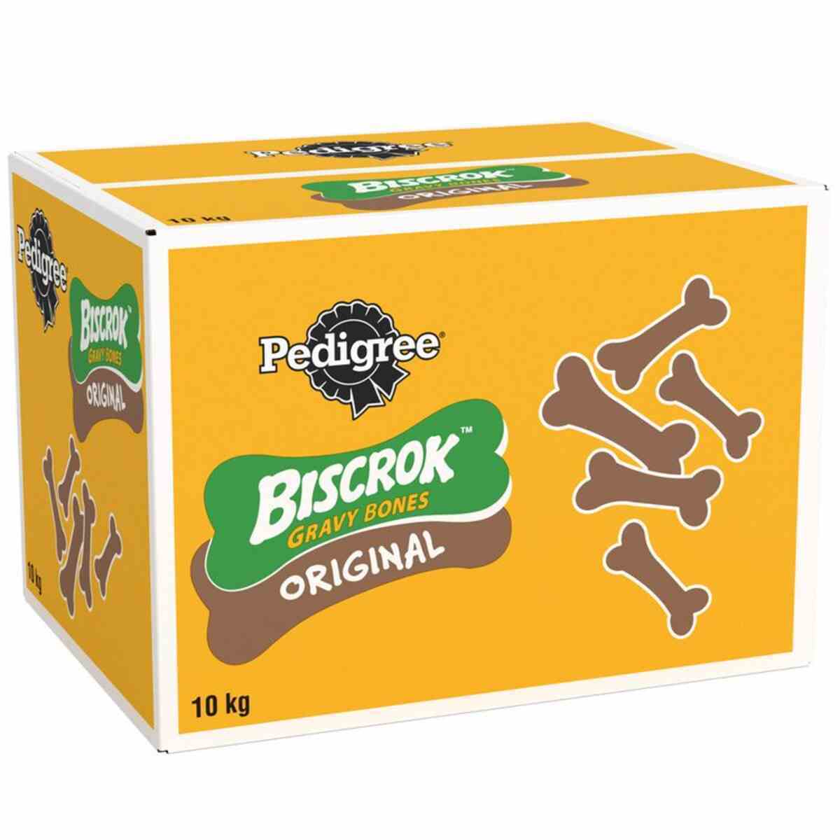 Box of Pedigree Biscrok Gravy Bones Original on a white background