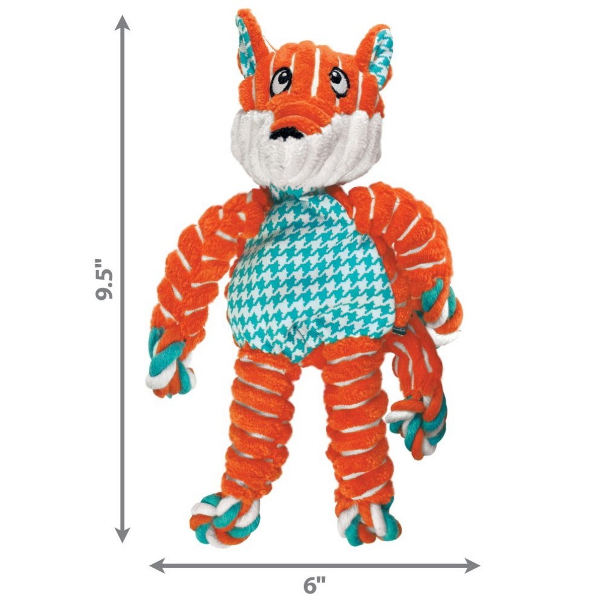 Plush toy with dimensions indicated on a white background