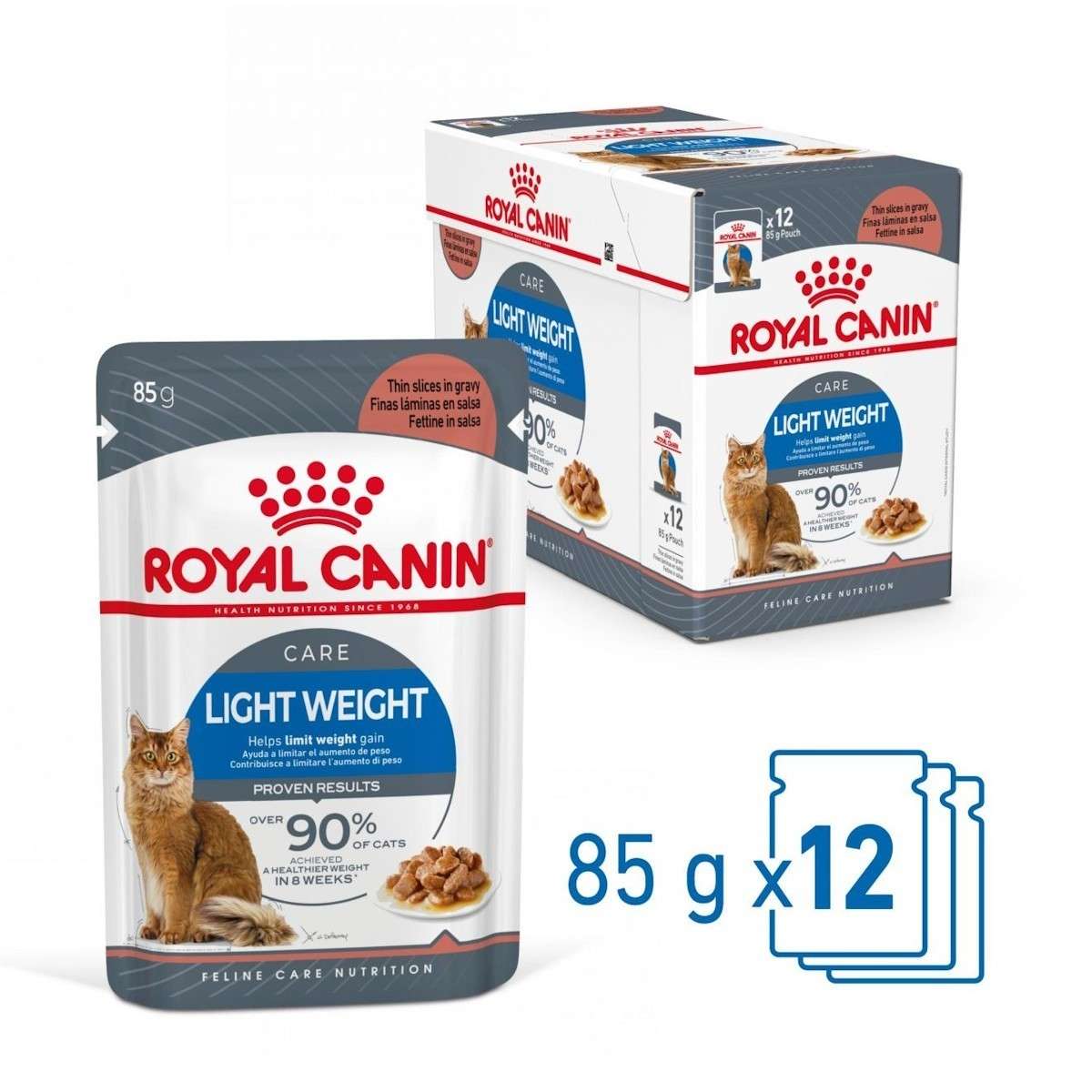 Royal Canin Light Weight care cat food packaging on a white background