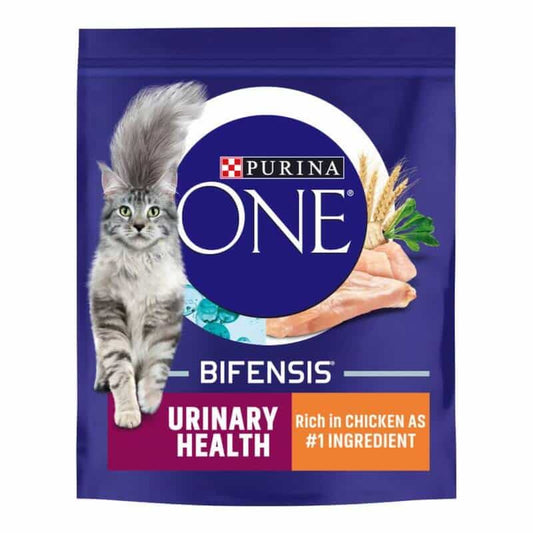 Purina One Bifensis cat food package on a white background