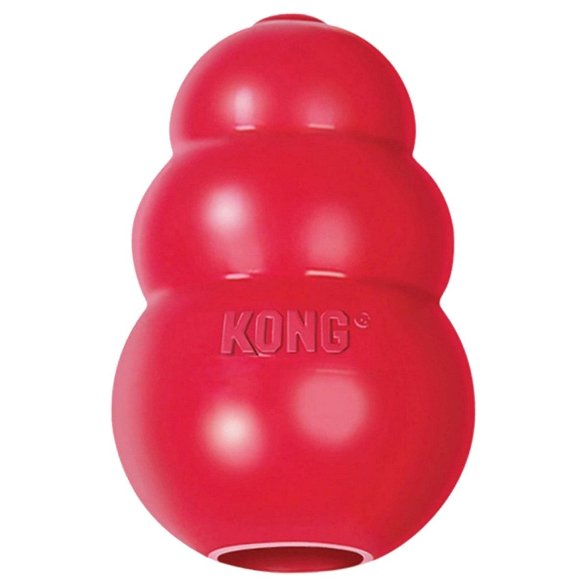Red KONG dog toy on a white background
