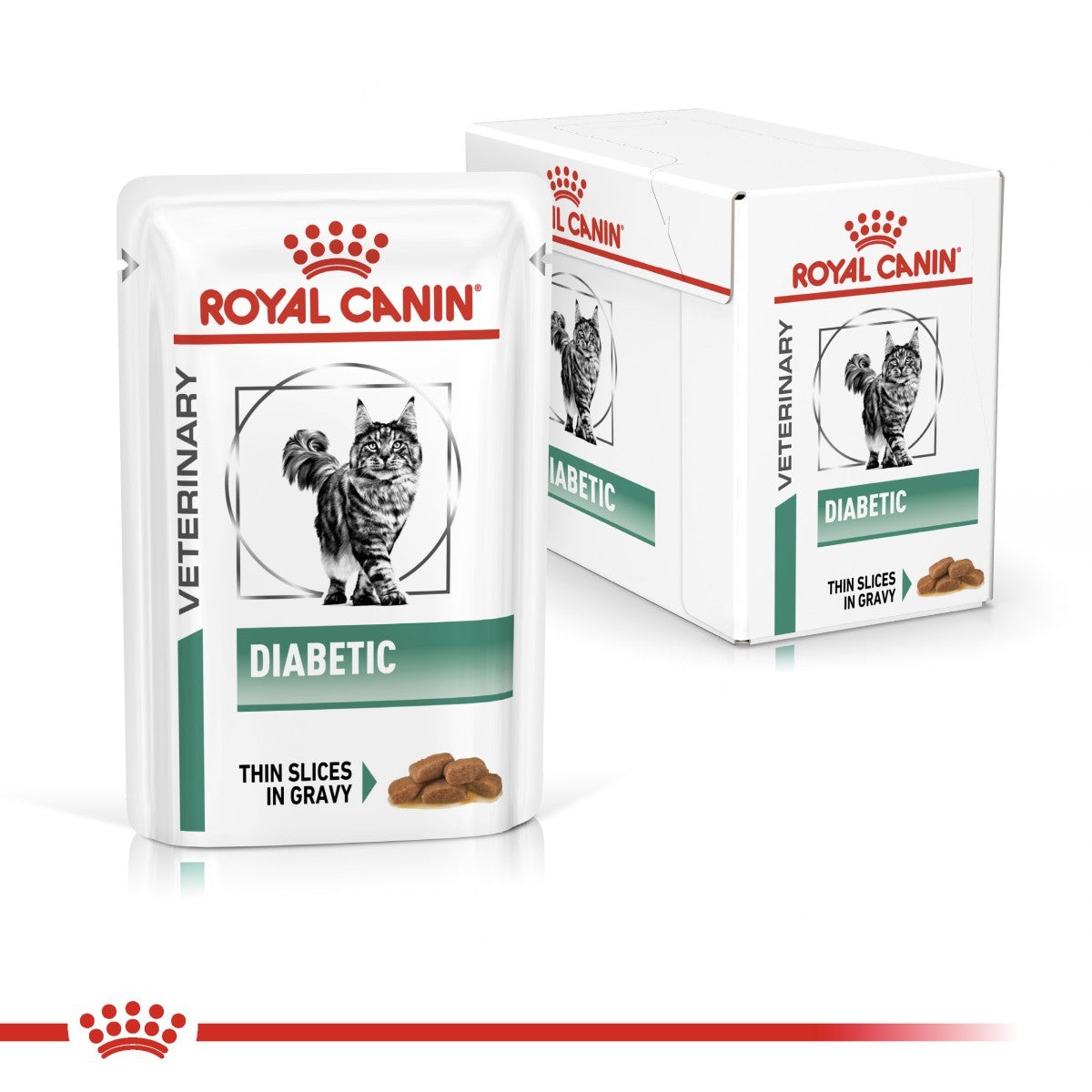 Royal Canin Veterinary Diet Diabetic cat food packaging on a white background