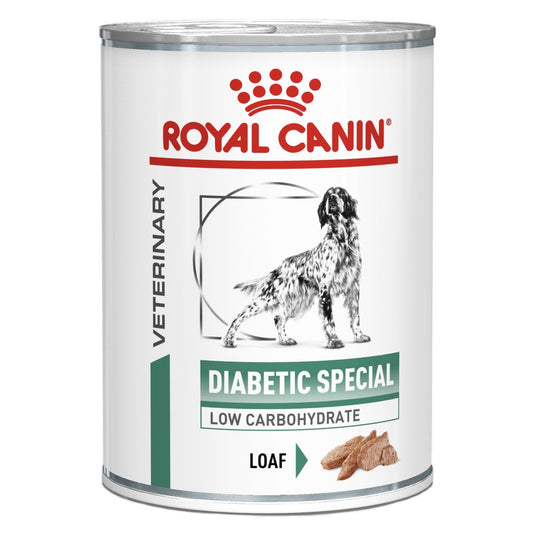 Royal Canin Veterinary Diet Diabetic Special can for dogs on a white background