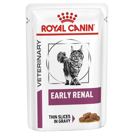 Royal Canin Veterinary Diet Early Renal cat food pouch on a white background