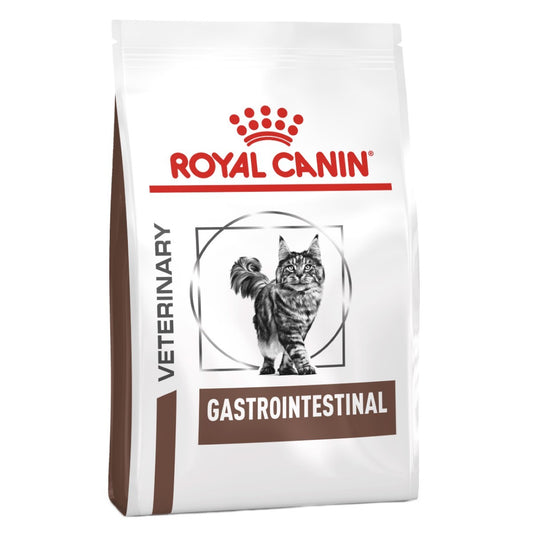 Royal Canin Veterinary Gastrointestinal cat food bag on a white background