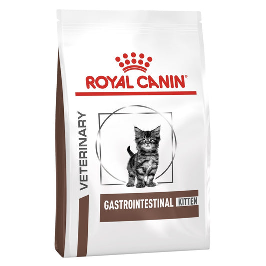 Royal Canin Veterinary Gastrointestinal Kitten food package on a white background