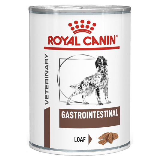 Royal Canin Veterinary Gastrointestinal dog food can on a white background