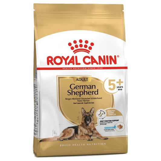 Royal Canin German Shepherd dog food package on a white background