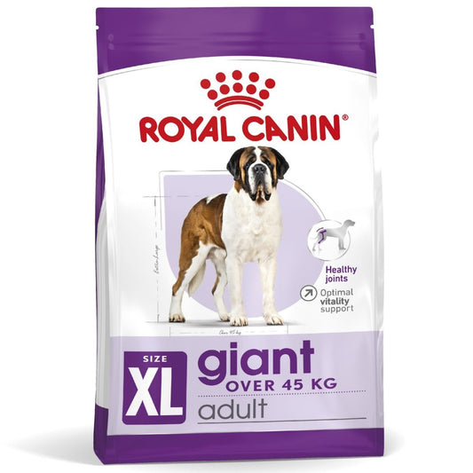Royal Canin Giant Adult dog food package on a white background
