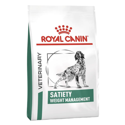 Royal Canin Veterinary Diet Satiety Weight Management dog food packaging on a white background