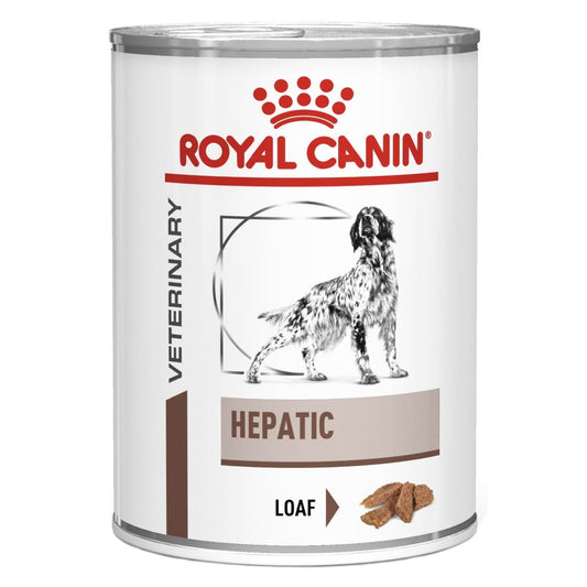 Royal Canin Veterinary Diet Hepatic can for dogs on a white background