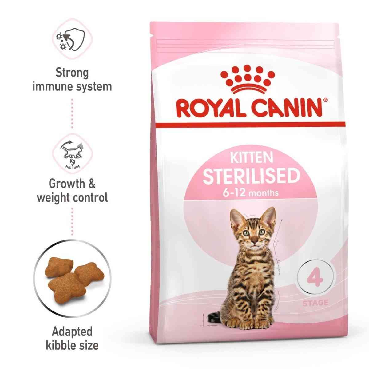 Royal Canin Kitten Sterilised cat food package on a white background