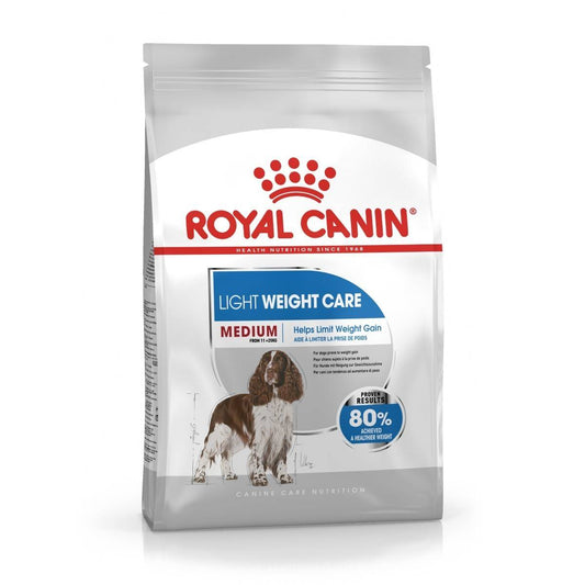 Royal Canin Light Weight Care dog food package on a white background