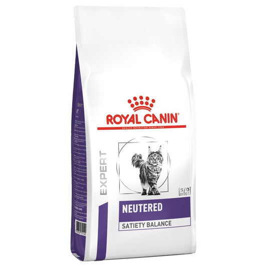 Royal Canin cat food bag for neutered cats on a white background