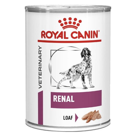 Royal Canin Veterinary Diet Renal can for dogs on a white background