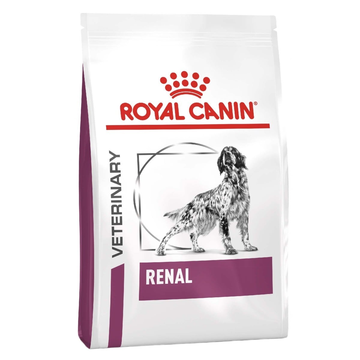 Royal Canin Veterinary Diet Renal dog food package on a white background