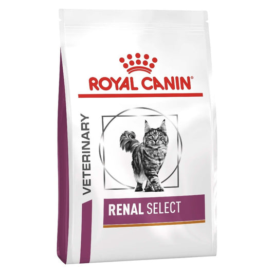 Royal Canin Veterinary Renal Select cat food bag on a white background
