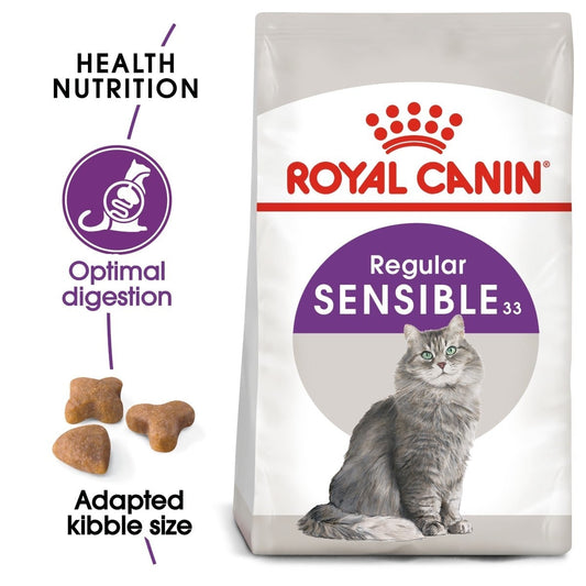 Royal Canin cat food package with a cat on it, featuring health nutrition benefits.